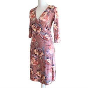 Les Amis Watercolor Rose Print Jersey Knit Wrap Dress Small